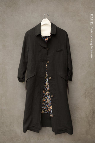 Sontag Coat - Japanese Pre Washed Linen- Sabi Black -S, M, L
