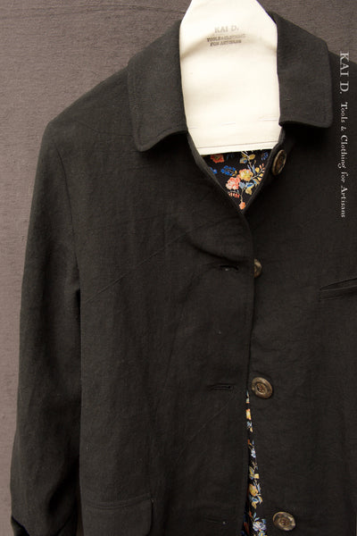 Sontag Coat - Japanese Pre Washed Linen- Sabi Black -S, M, L