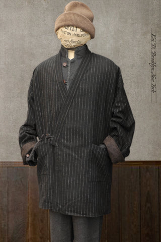 Japanese Farmer Coat - Chalk Stripe Wool - M (NO RETURN)