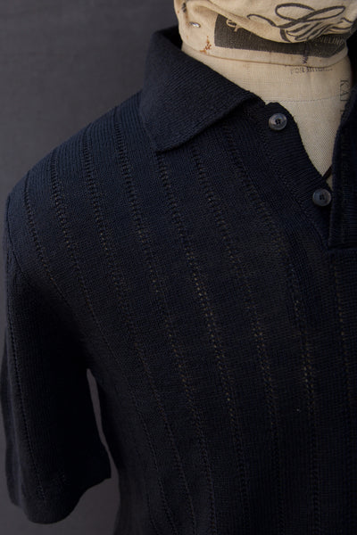 Perforated Stitch Linen Polo - Ink Blue - S, M, L, XL