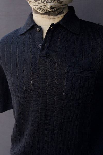 Perforated Stitch Linen Polo - Ink Blue - S, M, L, XL