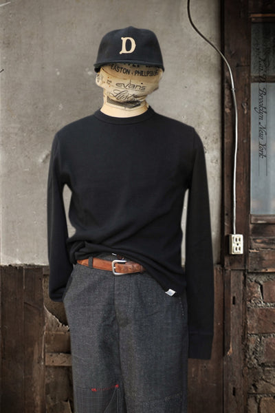 Diamond-Patterned Cotton Thermal Tee - Black - M, L, XL