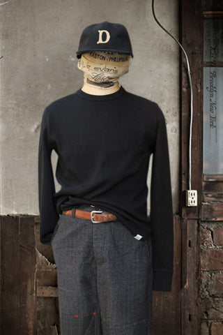 Diamond-Patterned Cotton Thermal Tee - Black - M, L, XL