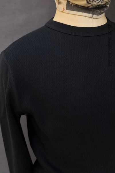 Diamond-Patterned Cotton Thermal Tee - Black - M, L, XL