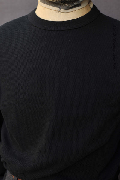 Diamond-Patterned Cotton Thermal Tee - Black - M, L, XL