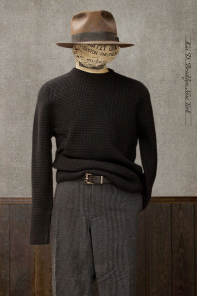 Waffle Stitch Raglan Sweater - Merino Cashmere - Black - M, L, XL