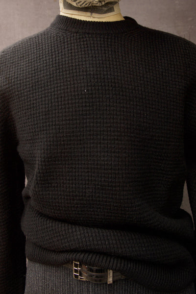 Waffle Stitch Raglan Sweater - Merino Cashmere - Black - M, L, XL