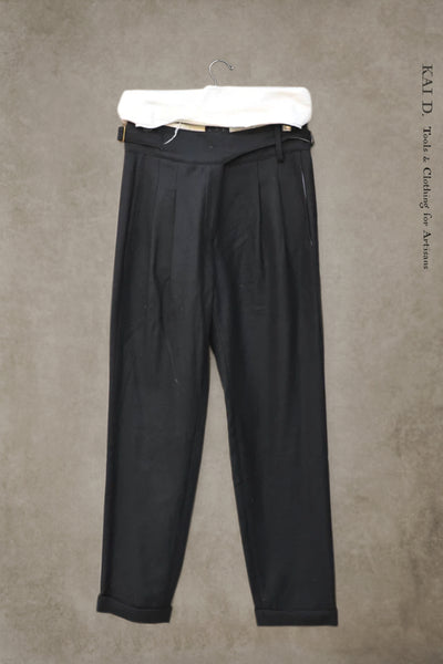 Isa Belted Pants - Black Wool Cashmere Blend - S, M