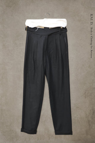 Isa Belted Pants - Black Wool Cashmere Blend - S, M