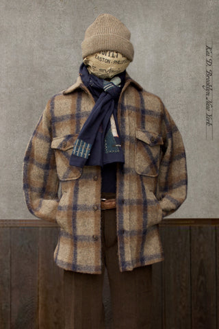 Blanket Wool Rugged Road Jacket - Brown Navy Plaid - M, L, XL, XXL