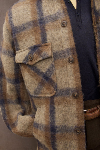 Blanket Wool Rugged Road Jacket - Brown Navy Plaid - M, L, XL, XXL