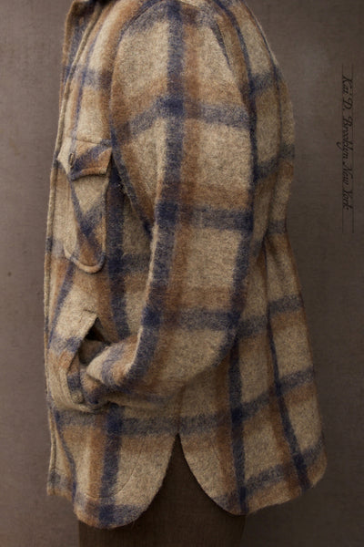 Blanket Wool Rugged Road Jacket - Brown Navy Plaid - M, L, XL, XXL