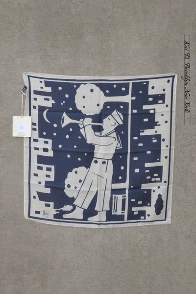 Wool Silk Bandana - Blue Foulard