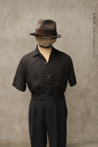 Short Sleeve Cannes Linen Shirt - Black- 39, 41, 43