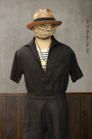 Cassady shirt - Deep Black Over Dyed Linen  -  L, XL, XXL