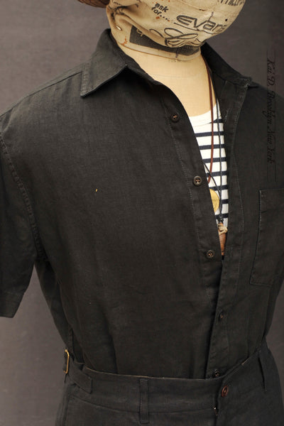 Cassady shirt - Deep Black Over Dyed Linen  -  L, XL, XXL