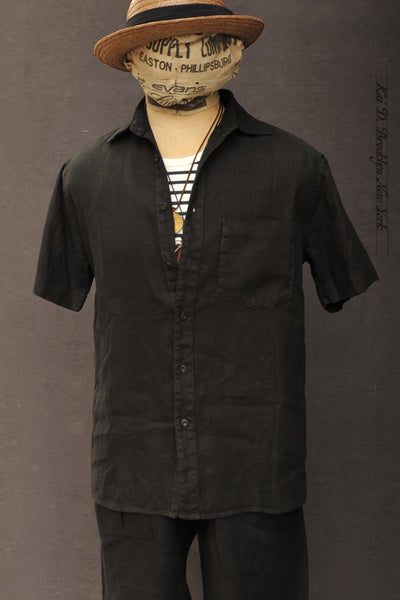 Cassady shirt - Deep Black Over Dyed Linen  -  L, XL, XXL