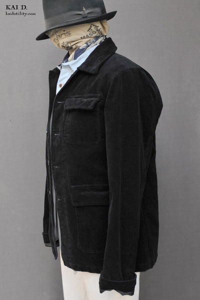 Lined Corduroy Work Jacket - Black - 42, 46, 48, 50