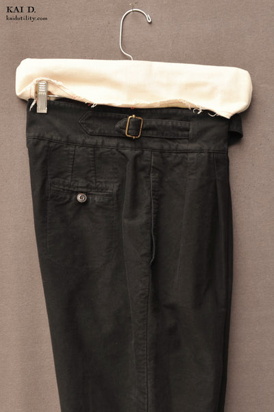 Isa Belted Pants - Black Cotton Moleskin - M