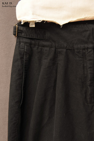 Isa Belted Pants - Black Cotton Moleskin - M