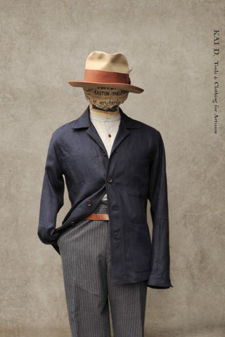 Architect Jacket - Dark Indigo Medium Weight Japanese Linen - S, M, L