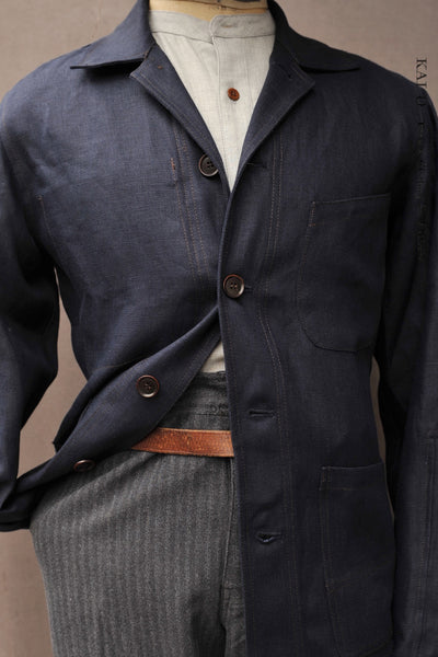 Architect Jacket - Dark Indigo Medium Weight Japanese Linen - S, L