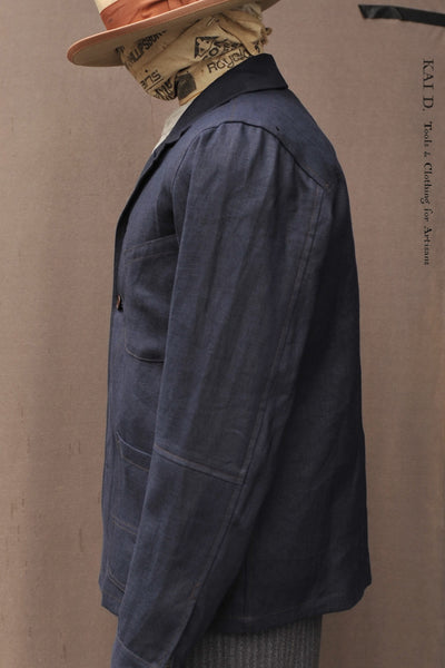 Architect Jacket - Dark Indigo Medium Weight Japanese Linen - S, L