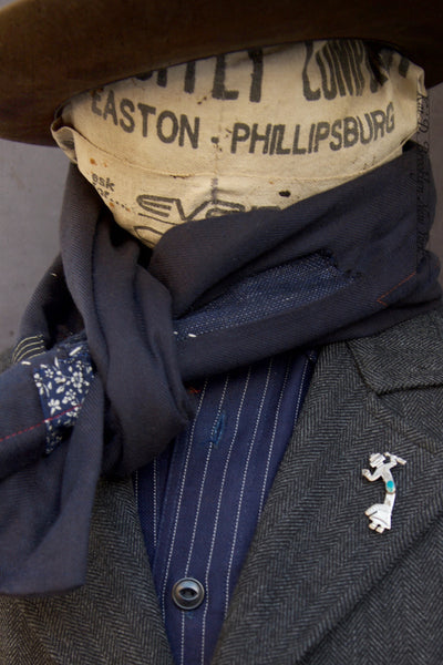 Boro Cotton Scarf - Dark Blue Double Gauze A