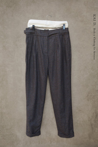 Isa Belted Pants - Soft wool Brown/Blue Mix - XS, M