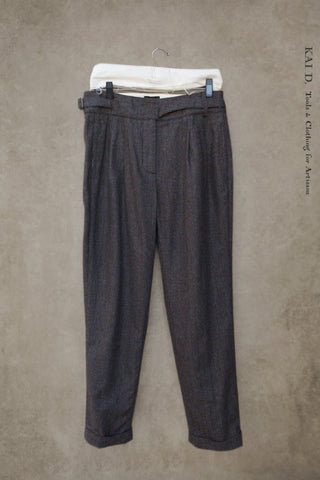 Isa Belted Pants - Soft wool Brown/Blue Mix - XS, M