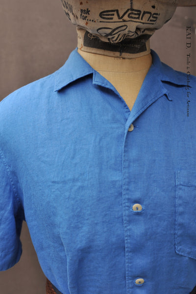 Short Sleeve Cannes Linen Shirt - Riviera Blue - 39, 41, 43, 45
