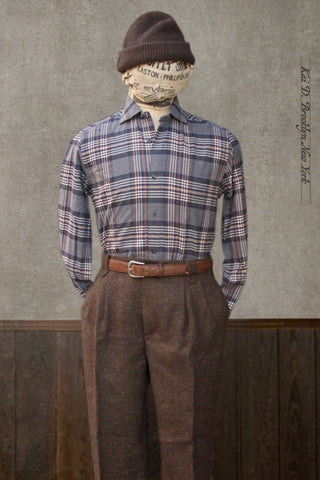 Cotton Cashmere Plaid Shirt - Blue Plaid - 39