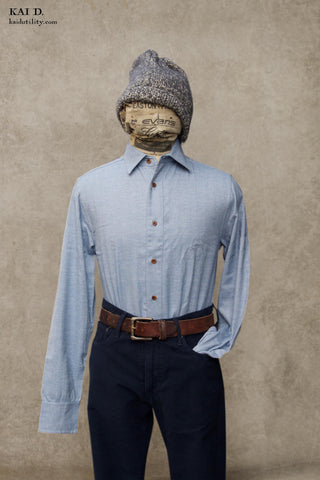 Italian Flannel Denham Shirt - Aspen Blue - M, L, XL (long sleeves and body length)