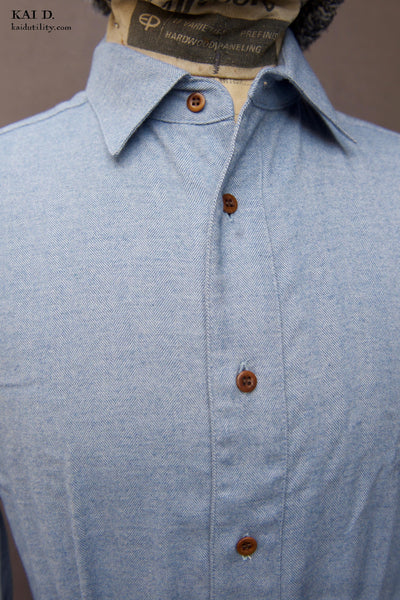 Italian Flannel Denham Shirt - Aspen Blue - M, L, XL (long sleeves and body length)