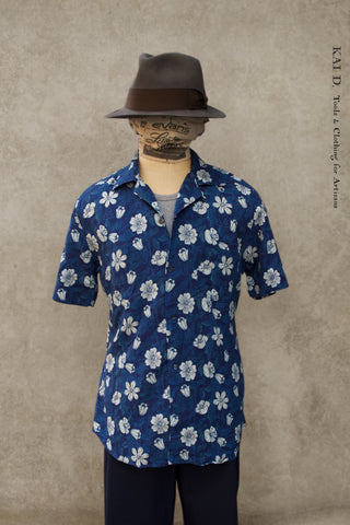 Sardinia Linen Shirt - Blue Floral - 39, 41, 43
