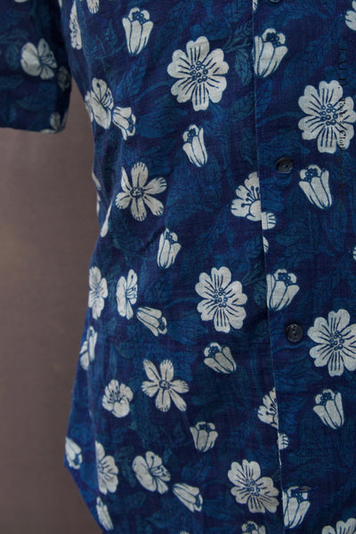 Sardinia Linen Shirt - Blue Floral - 39, 41, 43