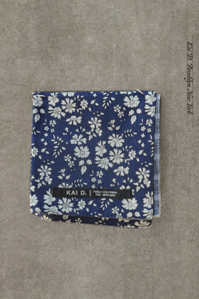 Reversible Petit Floral Pocket Square - Azure Blue