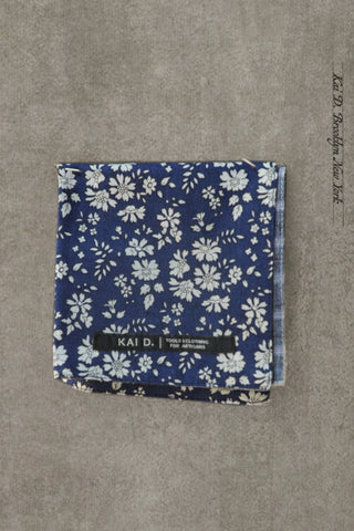 Reversible Petit Floral Pocket Square - Azure Blue