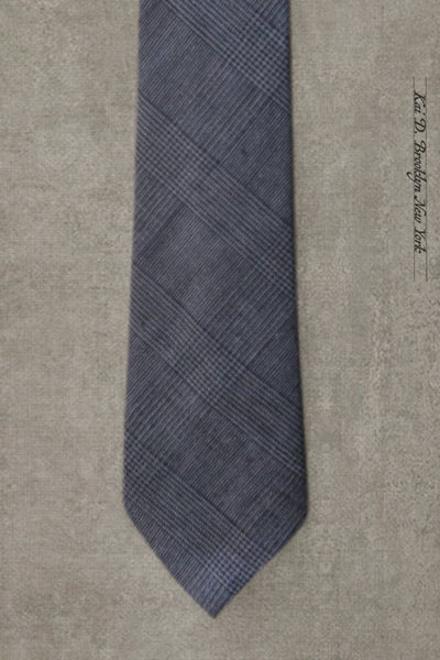 Glen Plaid Irish Linen Tie - Slate Blue