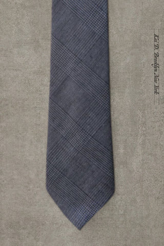 Glen Plaid Irish Linen Tie - Slate Blue