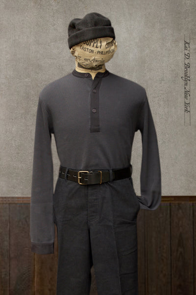 Hermann Long Sleeve Henley - Blue Grey - M, L, XL