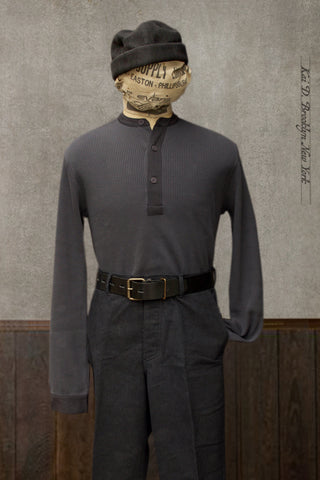 Hermann Long Sleeve Henley - Blue Grey - M, L, XL