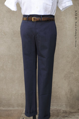 Kerouac Slim Pants - Light Cotton Linen - 30, 32, 34 (navy)