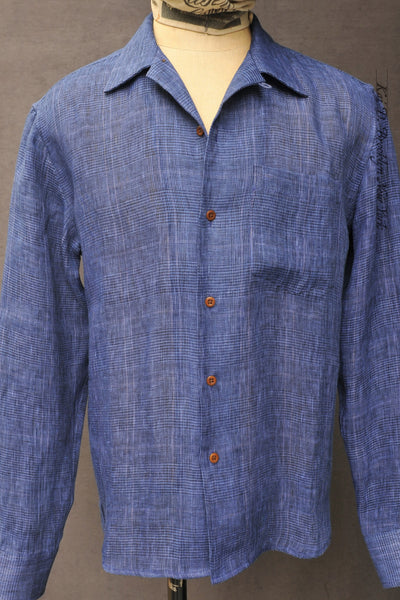 Leisure Shirt - Italian Linen Plaid - Mediterranean Blue - S, M, L, XL, XXL