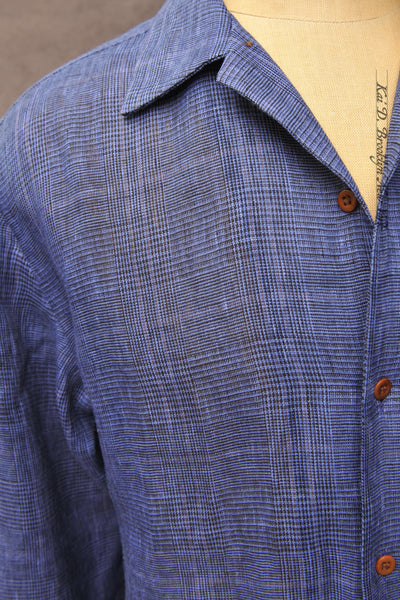 Leisure Shirt - Italian Linen Plaid - Mediterranean Blue - S, M, L, XL, XXL