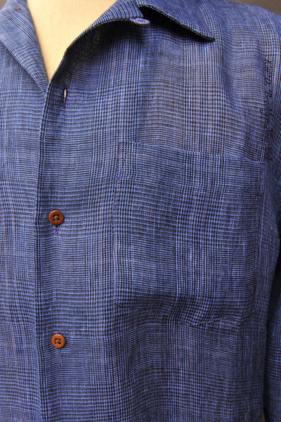 Leisure Shirt - Italian Linen Plaid - Mediterranean Blue - S, M, L, XL, XXL