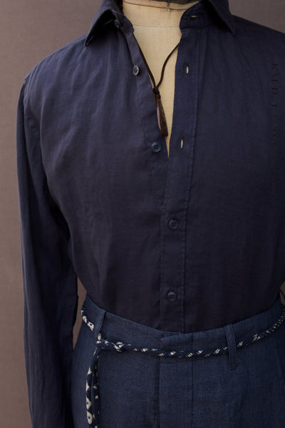 Capri Linen Shirt - Navy - M, L, XL (Relaxed Cut)