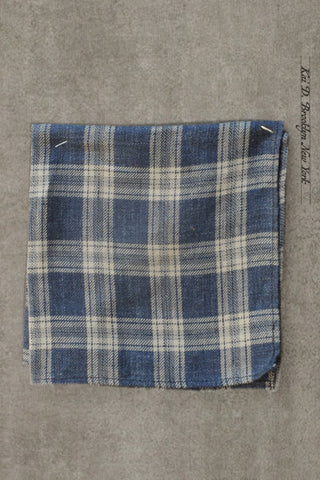 Linen Plaid Pocket Square - Denim Blue