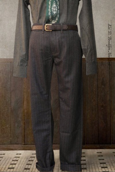 Bologna Striped Wool Trousers - Deep Brown - 32, 34