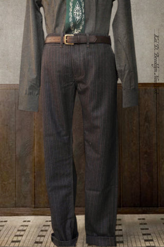 Bologna Striped Wool Trousers - Deep Brown - 32, 34